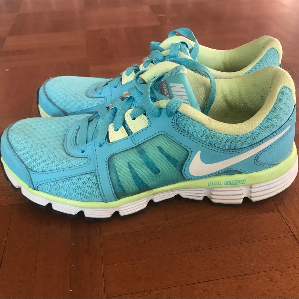 Blue and Green Nike Running Shoes